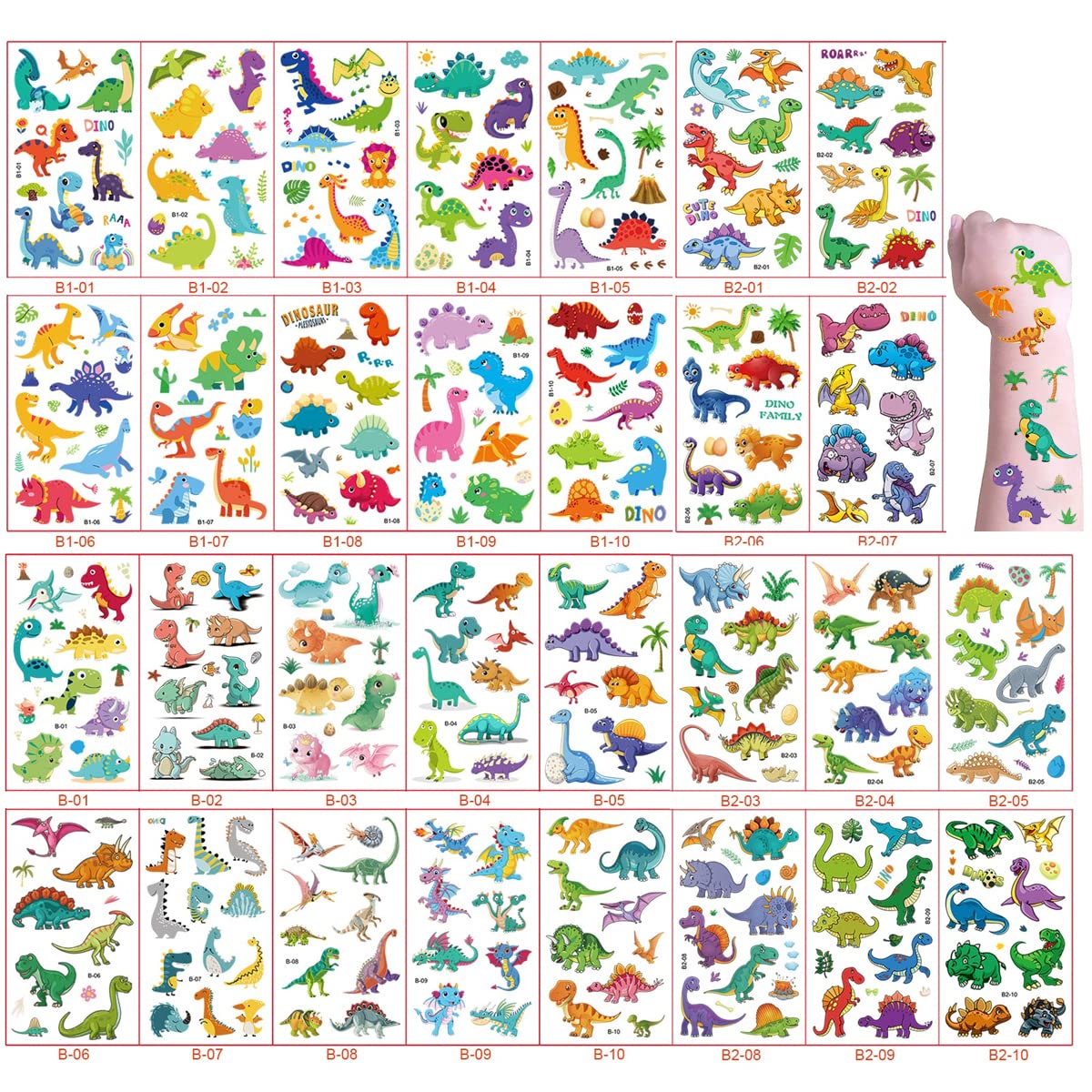 MAYCREATE 30 Sheet Cartoon Tattoo Sticker for Kids, Kids Waterproof Dinosaur Temporary Tattoos for Birthday Parties, Group Activities, Cute Cartoon Dinosaur Tattoo Sticker Tattoo MAYCREATE 30 Sheet Cartoon Tattoo Sticker for Kids, Kids Waterproof Dinosaur Temporary Tattoos for Birthday Parties, Group Activities, Cute Cartoon Dinosaur Tattoo Sticker Tattoo